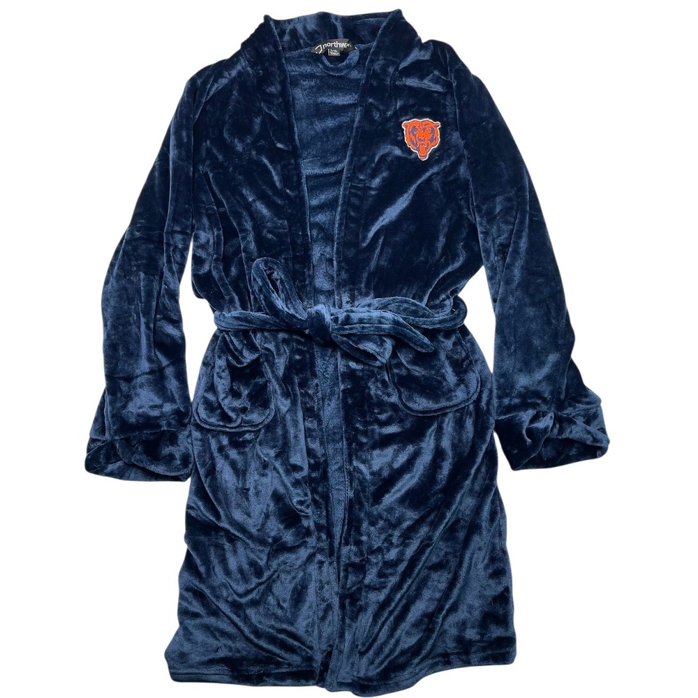 Chicago Bears Fleece Robe Navy Blue Embroidered Logo NFL Northwest‎ Mens L/XL